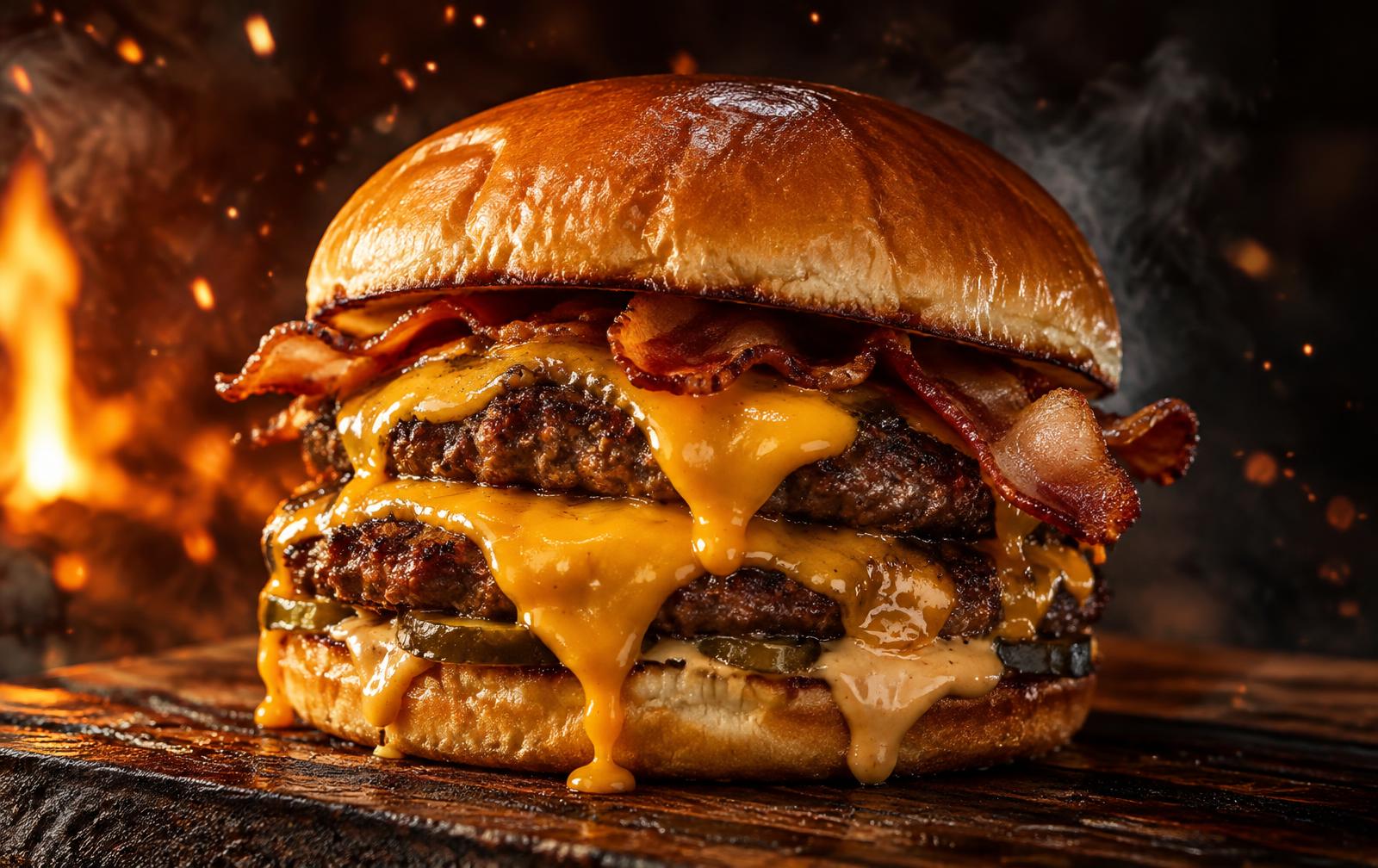 Hambúrguer artesanal com cheddar e bacon